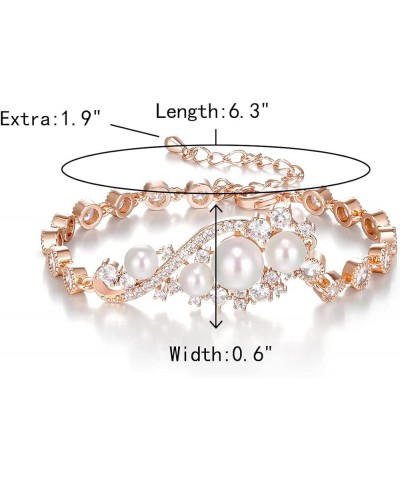 Simulate Pearl Cubic Zirconia Bridal Wedding Bracelets for Brides Bridesmaids, Marquise Elegant Link Bracelet for Women Party...