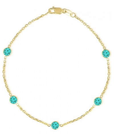 14k Yellow Gold Gemstone Birthstone Bracelet and Anklet 7.0 Inches Blue Topaz $72.75 Anklets