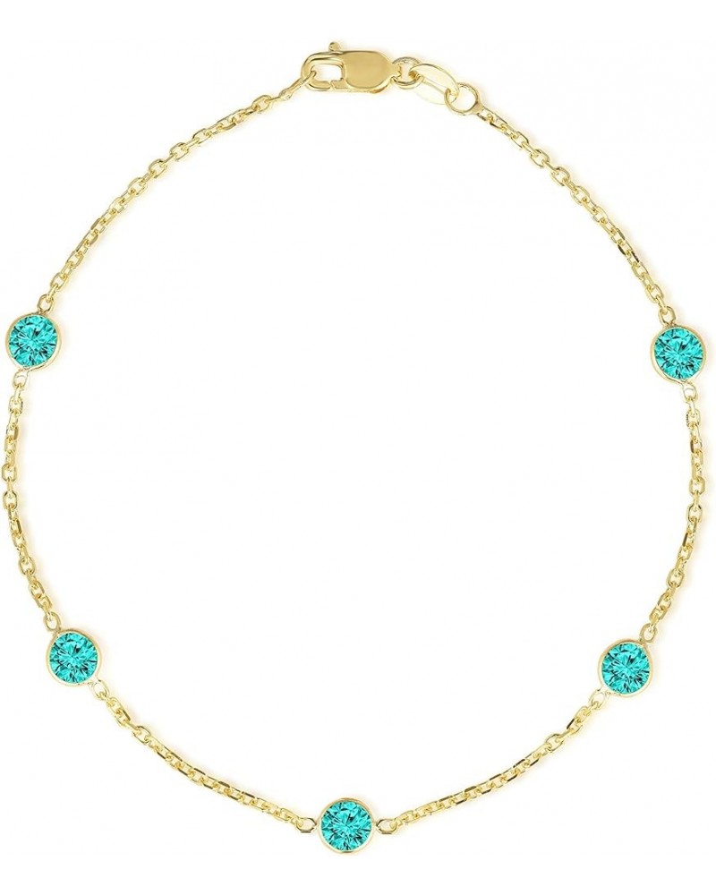 14k Yellow Gold Gemstone Birthstone Bracelet and Anklet 7.0 Inches Blue Topaz $72.75 Anklets