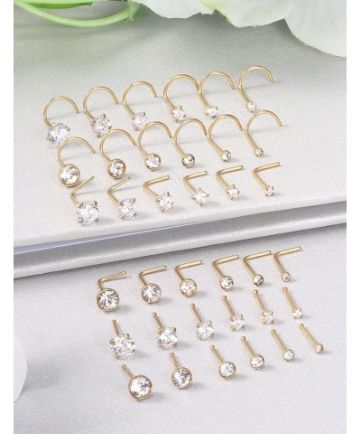 18G 20G 22G Nose Rings for Women 316L Surgical Stainless Steel L Shaped Nose Studs Screw Bone Nose Rings Piercings Diamond CZ...