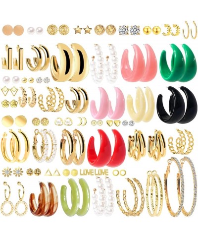 49 Pairs Hoop Earrings Pack with Stud Earrings Mini Acrylic and Rhinestone Hoop Dangle Earrings Girls And Women HP01SET $11.3...