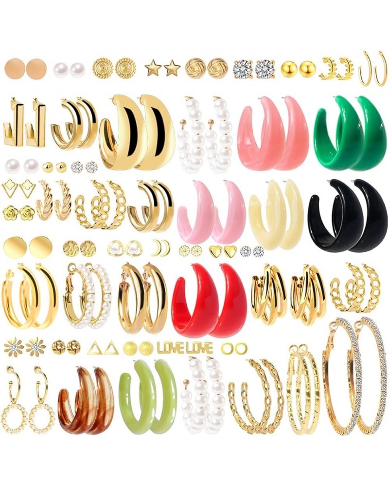 49 Pairs Hoop Earrings Pack with Stud Earrings Mini Acrylic and Rhinestone Hoop Dangle Earrings Girls And Women HP01SET $11.3...