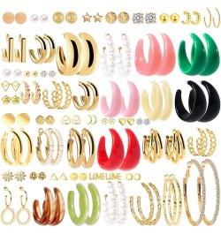 49 Pairs Hoop Earrings Pack with Stud Earrings Mini Acrylic and Rhinestone Hoop Dangle Earrings Girls And Women HP01SET $11.3...