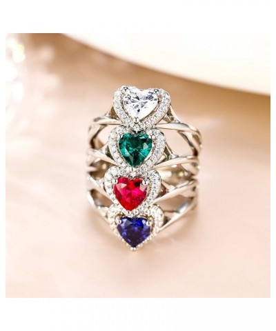 Promise Ring for Her 925 Sterling Silver Created Ruby Blue Sapphire Emerald Diamond Heart Promise Wedding Engagement Ring for...