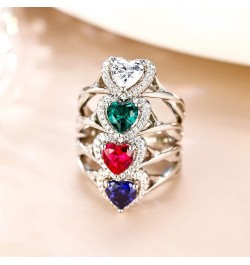 Promise Ring for Her 925 Sterling Silver Created Ruby Blue Sapphire Emerald Diamond Heart Promise Wedding Engagement Ring for...