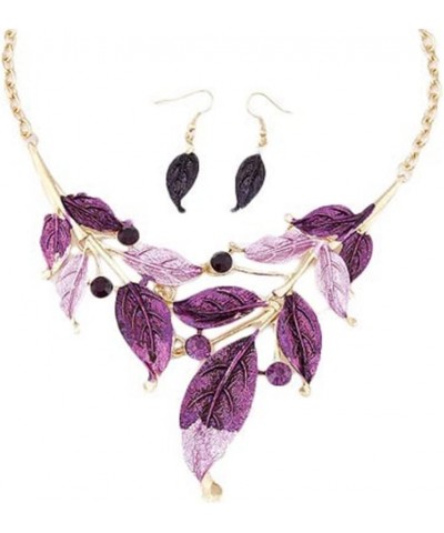 Boho Jewelry Set Pentant Necklace and Earrings for Women Vintage Gift Wedding Party Purple $10.20 Jewelry Sets