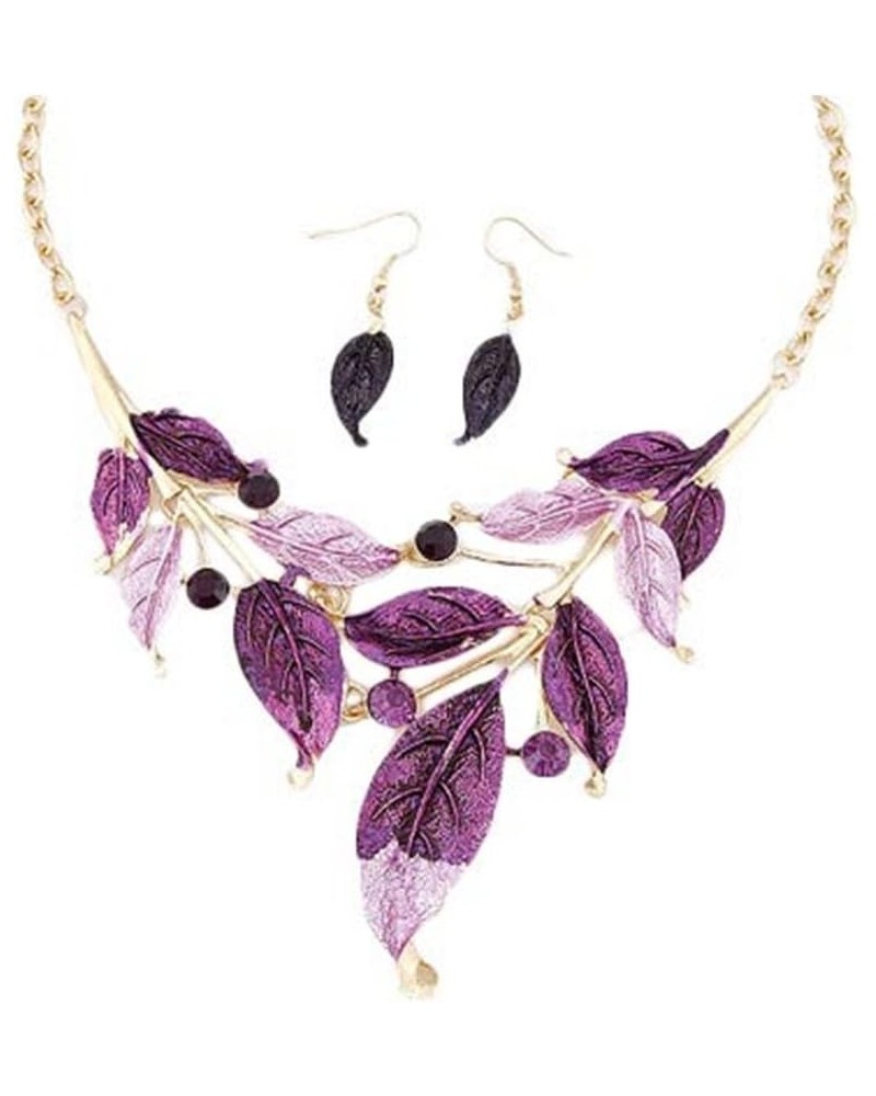 Boho Jewelry Set Pentant Necklace and Earrings for Women Vintage Gift Wedding Party Purple $10.20 Jewelry Sets