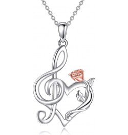 Music Note Necklace for Women 925 Sterling Silver Rose Flower Heart Pendant Treble Clef Music Jewelry Gift for Girls rose flo...