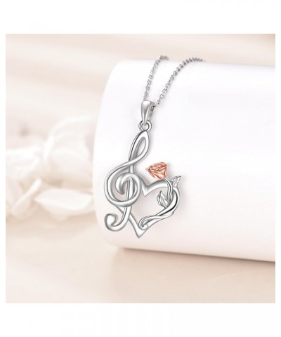 Music Note Necklace for Women 925 Sterling Silver Rose Flower Heart Pendant Treble Clef Music Jewelry Gift for Girls rose flo...