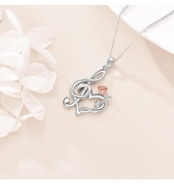 Music Note Necklace for Women 925 Sterling Silver Rose Flower Heart Pendant Treble Clef Music Jewelry Gift for Girls rose flo...