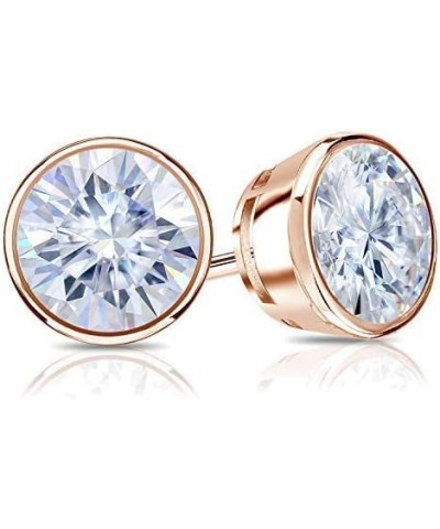 14k Gold Round Moissanite Stud Earrings (1 to 7ct TGW, G-H) Bezel-set, Push-Back Rose Gold 1.5 carats $223.48 Earrings