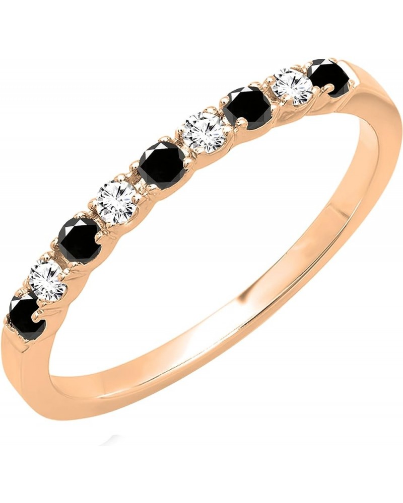 Alternating Round Black & White Diamond Stackable Women's Wedding Ring in Gold 9.5 18k - Metal Stamp Rose Gold $110.49 Bracelets