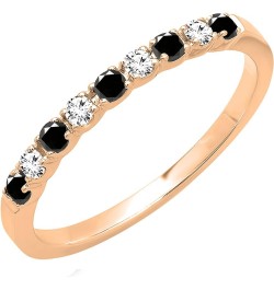 Alternating Round Black & White Diamond Stackable Women's Wedding Ring in Gold 9.5 18k - Metal Stamp Rose Gold $110.49 Bracelets