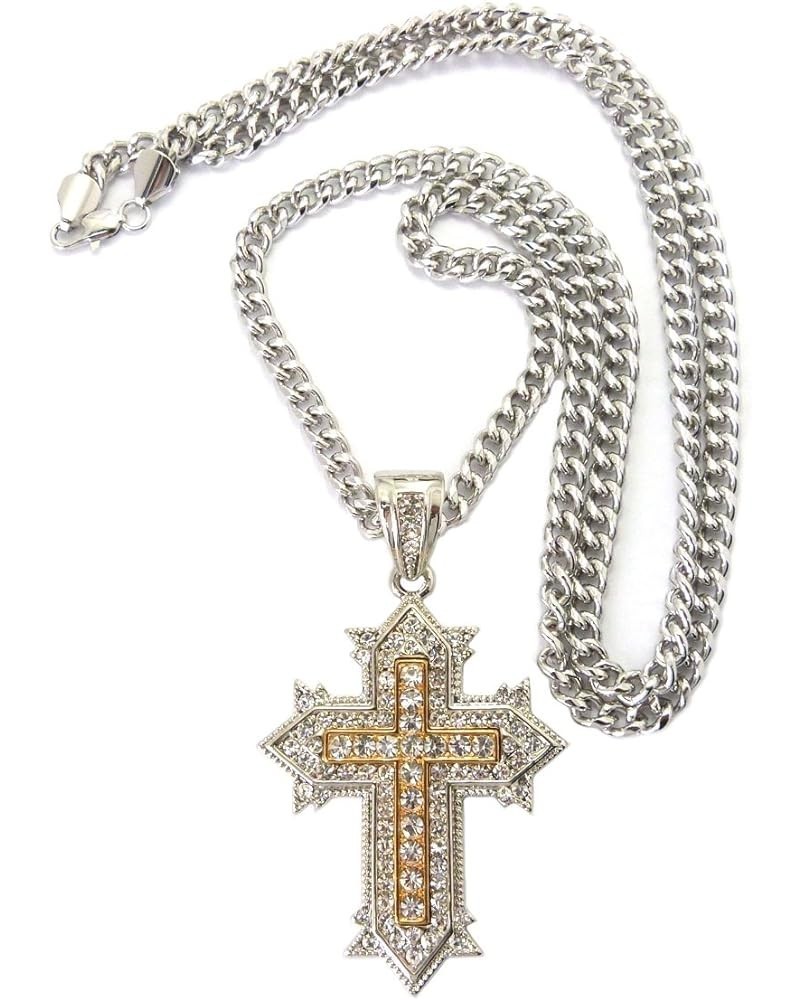 Vintage Cross Pendant w/ 6mm 36" Miami Cuban Chain Necklace Silver/Gold-Tone $12.03 Necklaces