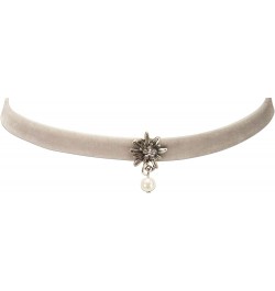 Velvet Choker Rhinestone Edelweiss with Pearl (grey) | Traditional German Necklace for Women | Elastic | Original Bavarian Je...