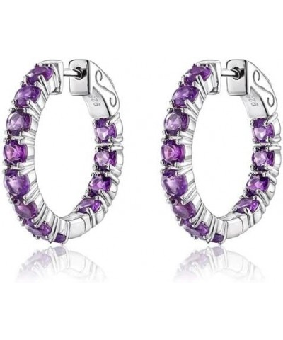 Women Hoop Round Earrings 925 Sterling Silver Genuine Peridot August Birthstone Jewelry Birthday Gift Amethyst $61.25 Earrings