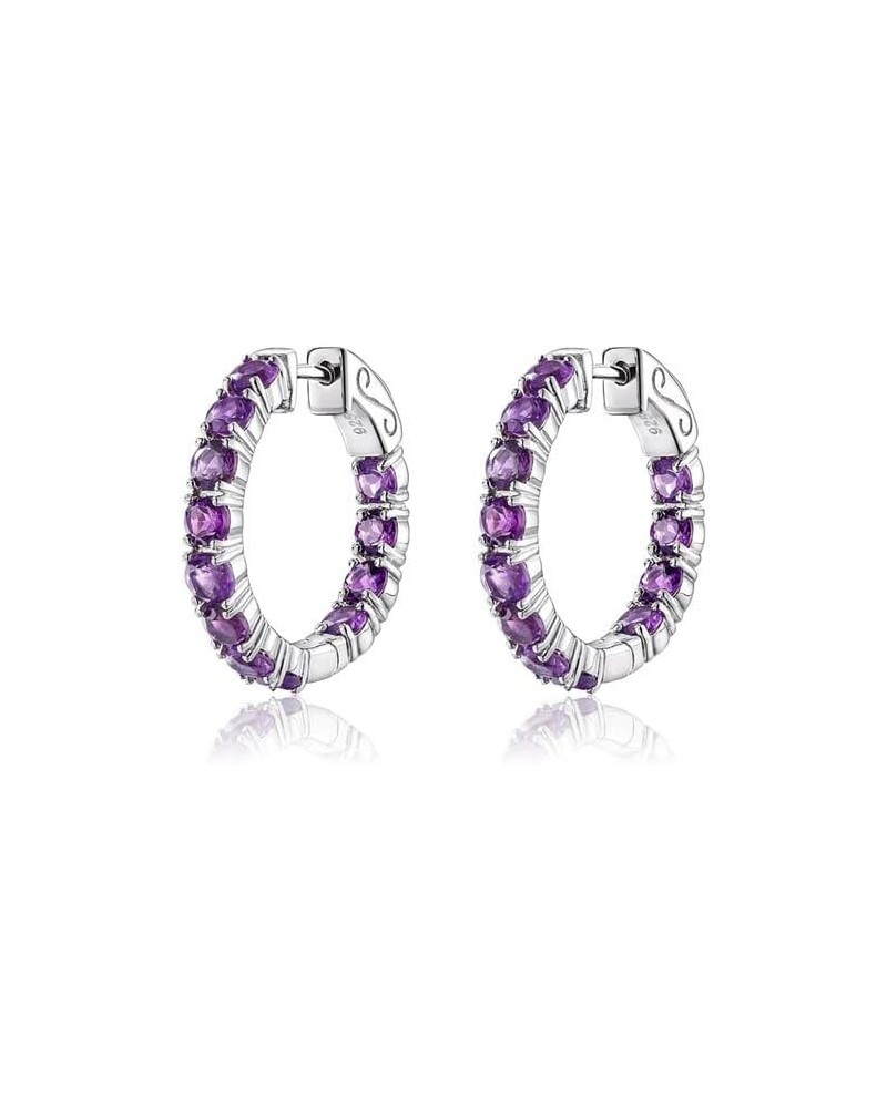 Women Hoop Round Earrings 925 Sterling Silver Genuine Peridot August Birthstone Jewelry Birthday Gift Amethyst $61.25 Earrings