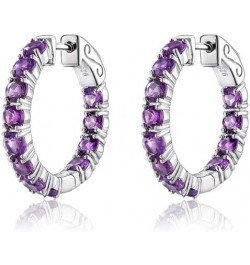 Women Hoop Round Earrings 925 Sterling Silver Genuine Peridot August Birthstone Jewelry Birthday Gift Amethyst $61.25 Earrings