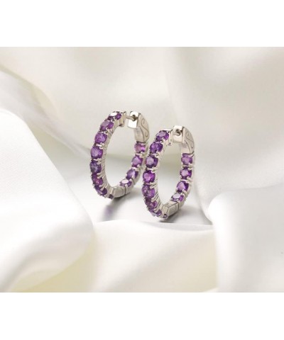 Women Hoop Round Earrings 925 Sterling Silver Genuine Peridot August Birthstone Jewelry Birthday Gift Amethyst $61.25 Earrings