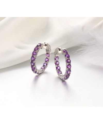 Women Hoop Round Earrings 925 Sterling Silver Genuine Peridot August Birthstone Jewelry Birthday Gift Amethyst $61.25 Earrings