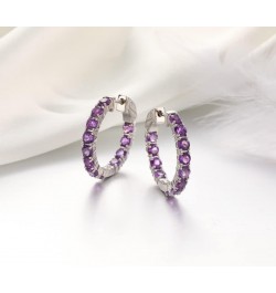 Women Hoop Round Earrings 925 Sterling Silver Genuine Peridot August Birthstone Jewelry Birthday Gift Amethyst $61.25 Earrings