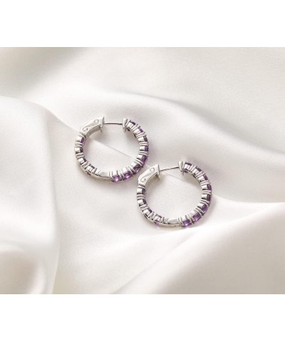 Women Hoop Round Earrings 925 Sterling Silver Genuine Peridot August Birthstone Jewelry Birthday Gift Amethyst $61.25 Earrings