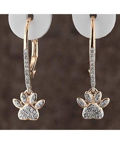 Round White Diamond Cat Paw Print Drop Dangle Lever Back Earrings for Her (0.20 ctw, Color I-J, Clarity I1-I3) in Gold 10K - ...