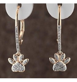 Round White Diamond Cat Paw Print Drop Dangle Lever Back Earrings for Her (0.20 ctw, Color I-J, Clarity I1-I3) in Gold 10K - ...