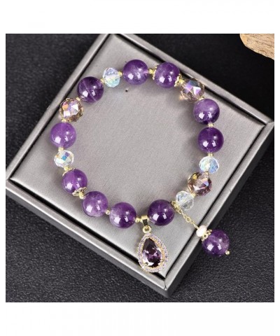 Natural Amethyst Gem Stone Bracelet 8mm Purple Quartz Beads Stretch Bracelet with Four Clover/Amethyst Flower/Waterdrop/Heart...