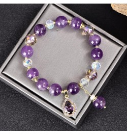 Natural Amethyst Gem Stone Bracelet 8mm Purple Quartz Beads Stretch Bracelet with Four Clover/Amethyst Flower/Waterdrop/Heart...