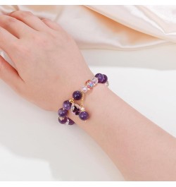 Natural Amethyst Gem Stone Bracelet 8mm Purple Quartz Beads Stretch Bracelet with Four Clover/Amethyst Flower/Waterdrop/Heart...