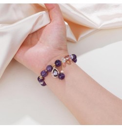 Natural Amethyst Gem Stone Bracelet 8mm Purple Quartz Beads Stretch Bracelet with Four Clover/Amethyst Flower/Waterdrop/Heart...