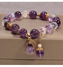 Natural Amethyst Gem Stone Bracelet 8mm Purple Quartz Beads Stretch Bracelet with Four Clover/Amethyst Flower/Waterdrop/Heart...