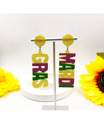 Mardi Gras Acrylic Earrings, Dangling Crown Carnival Mask Earrings Festive Party Jewelry Gifts for Women Girls C $6.11 Earrings