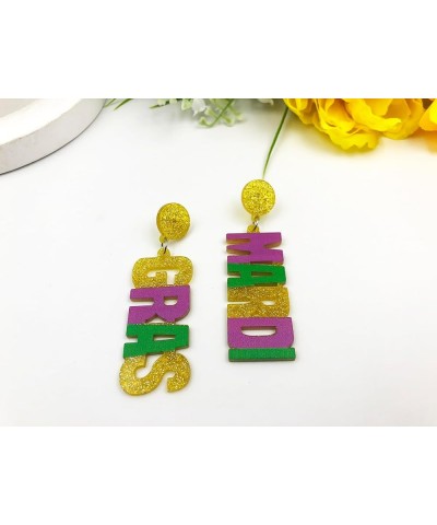 Mardi Gras Acrylic Earrings, Dangling Crown Carnival Mask Earrings Festive Party Jewelry Gifts for Women Girls C $6.11 Earrings