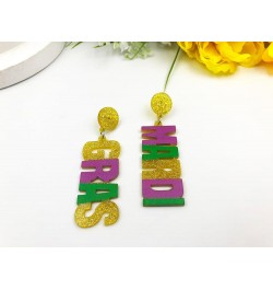 Mardi Gras Acrylic Earrings, Dangling Crown Carnival Mask Earrings Festive Party Jewelry Gifts for Women Girls C $6.11 Earrings