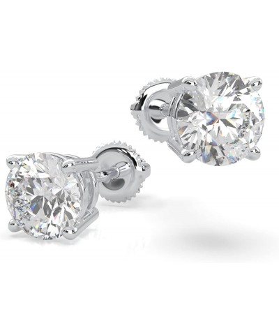 Moissanite Stud Earrings, 0.3ct-4.00ct DF Color Brilliant Round Cut Lab Created Diamond Stud Earrings 18K White Gold Plated S...