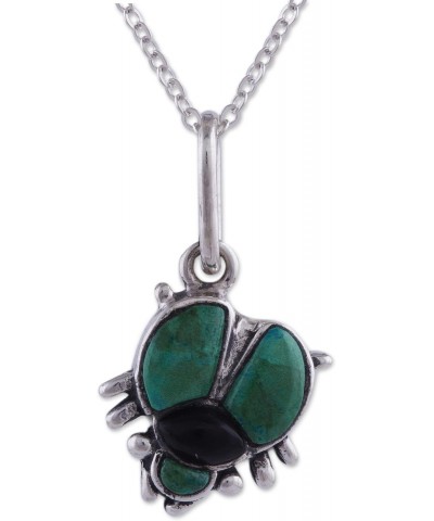 Handmade Chrysocolla Obsidian Pendant Necklace Fine Silver Sterling Green Black Peru Animal Themed Good Luck Bug 'Silver Scar...