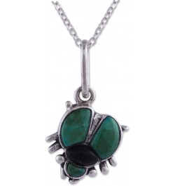 Handmade Chrysocolla Obsidian Pendant Necklace Fine Silver Sterling Green Black Peru Animal Themed Good Luck Bug 'Silver Scar...