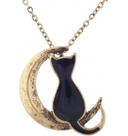 Cat on the Crescent Moon Pendant Chain Necklace Burnished Gold $7.48 Necklaces