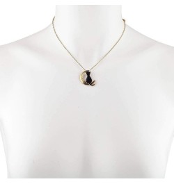 Cat on the Crescent Moon Pendant Chain Necklace Burnished Gold $7.48 Necklaces