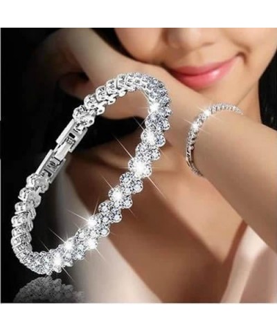 Rhinestone Bracelet for Women Pearl Bracelets Silver Crystal Cuff Bracelets Multilayer Stackable Bracelet Set for Women Weddi...