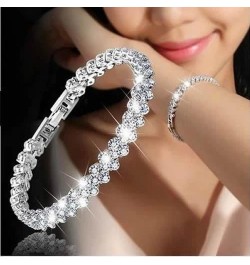 Rhinestone Bracelet for Women Pearl Bracelets Silver Crystal Cuff Bracelets Multilayer Stackable Bracelet Set for Women Weddi...