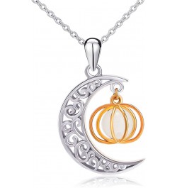 Halloween Jewelry 925 Sterling Silver Moon and Pumpkin Bat Luminous Beads Glow Pendant Necklace, 18 inches Moon and Pumpkin $...