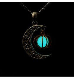 Halloween Jewelry 925 Sterling Silver Moon and Pumpkin Bat Luminous Beads Glow Pendant Necklace, 18 inches Moon and Pumpkin $...