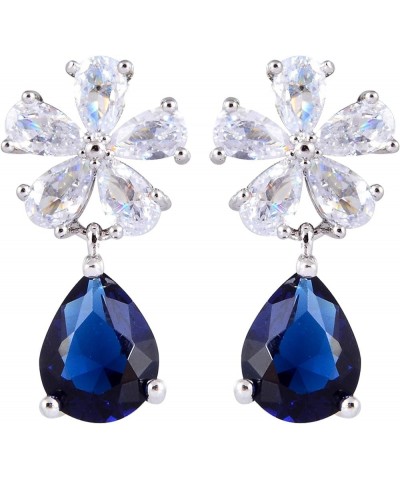 Dangle Drop Pierced Earrings with Pear Cut CZ [5 Colors available] in White Gold Plated, Simple Modern Elegant Blue $7.94 Ear...