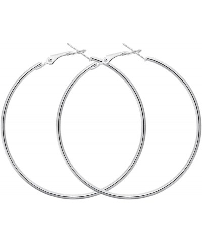 Silver Hoop Earrings Large Circle Fashion Jewelry Thin Earrings for Women Girls Gifts Silver - 90mm/3.54 inch $5.39 Earrings