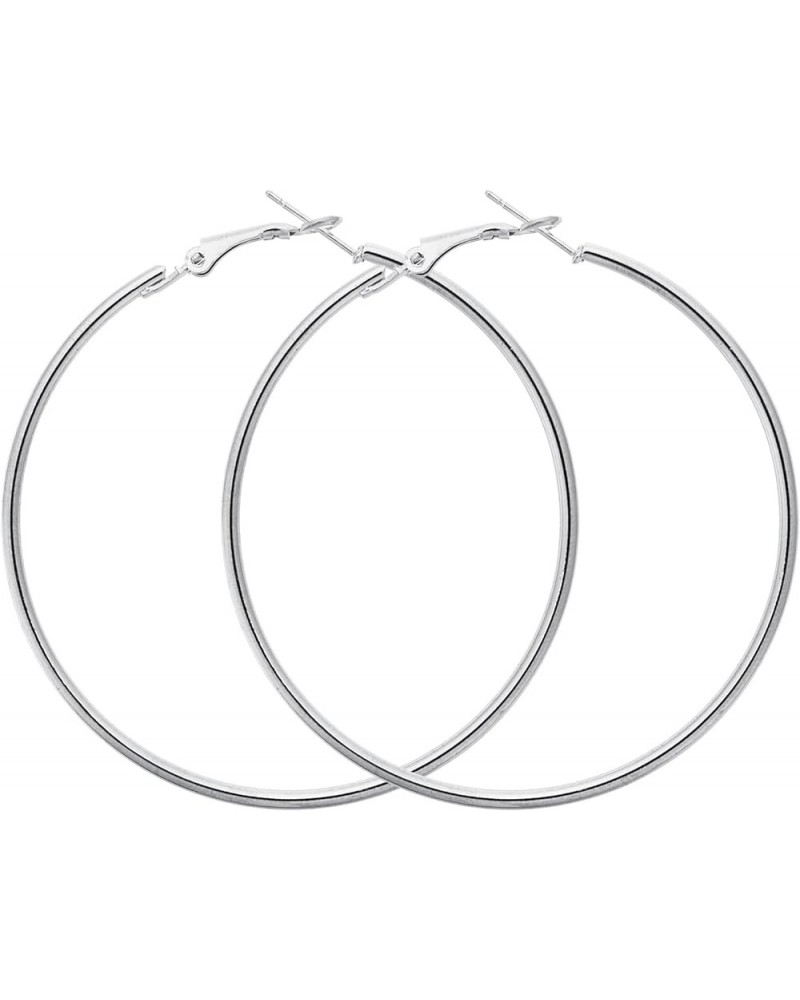 Silver Hoop Earrings Large Circle Fashion Jewelry Thin Earrings for Women Girls Gifts Silver - 90mm/3.54 inch $5.39 Earrings