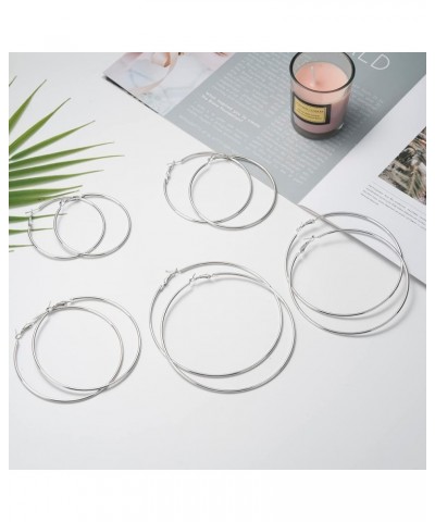 Silver Hoop Earrings Large Circle Fashion Jewelry Thin Earrings for Women Girls Gifts Silver - 90mm/3.54 inch $5.39 Earrings