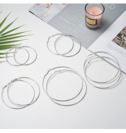 Silver Hoop Earrings Large Circle Fashion Jewelry Thin Earrings for Women Girls Gifts Silver - 90mm/3.54 inch $5.39 Earrings